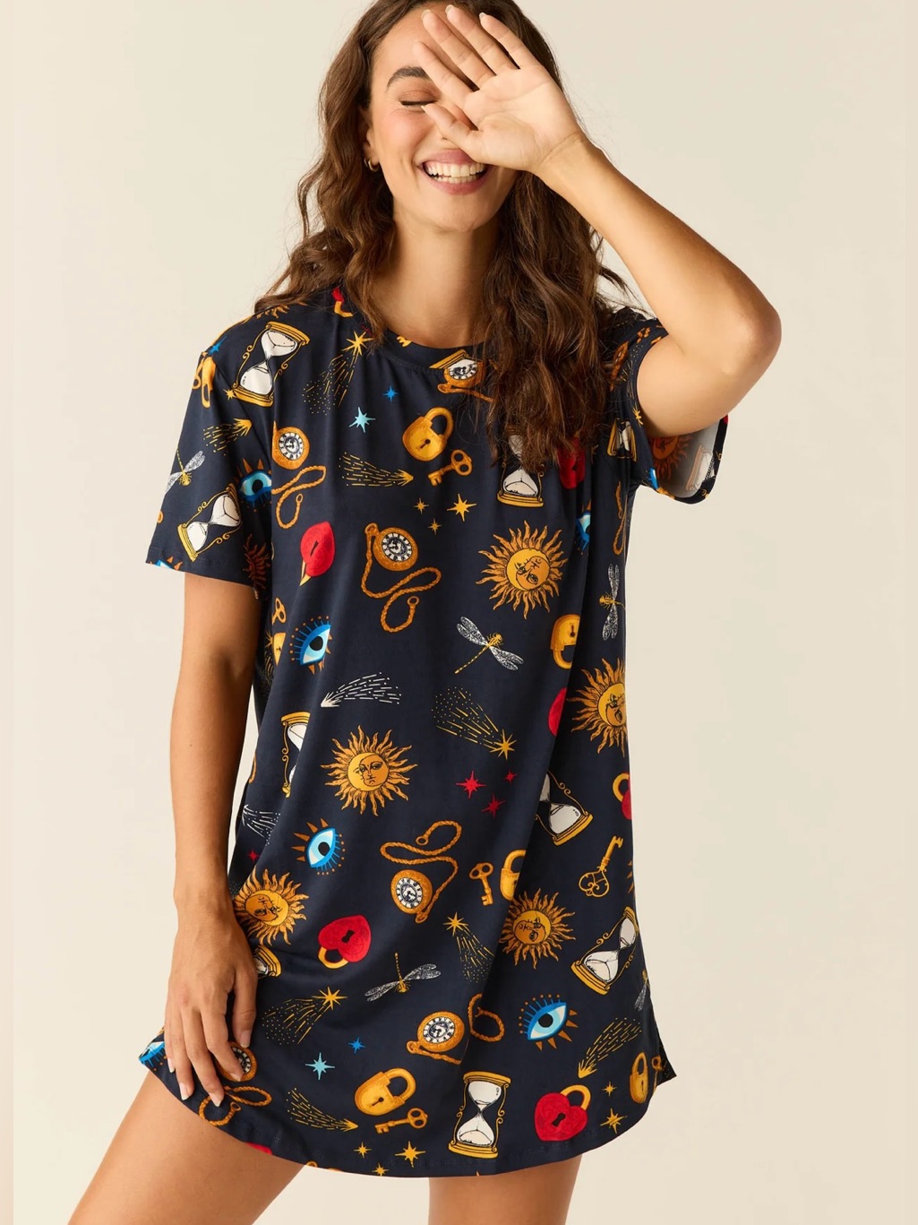 Nwt Mason Grey Alaina Mystic Navy + Gold Celestial Print Shirt Dress.Size M — image 3 of 8